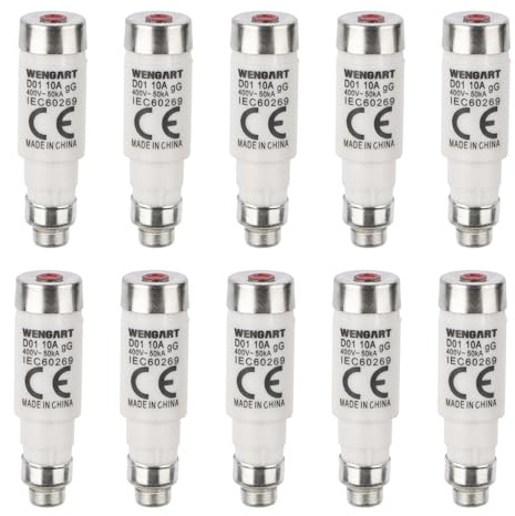 Wengart Spiralsicherung D01,10 Stück,10A AC400VDC250V,gG Yype,Stromverteilungssicherung,Geeignet für Haushaltsgeräte und Verteilungssysteme
