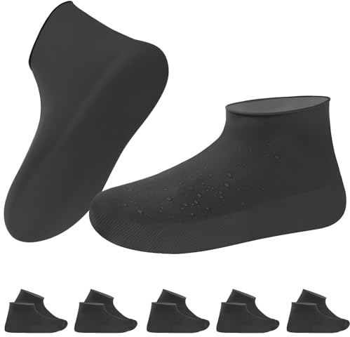 HAGOT 6 Paare Schuhüberzieher wasserdicht, Mehrweg Latex-überschuhe, Zügeregenschutz schuhe für Männer und Frauen, mit rutschfesten wasserdicht, für Regen, Schneetag, Schlammige Straßen, Schwarz