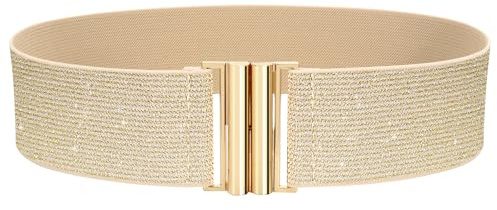VONMELLI Breiter Elastischer Stretch Gürtel für Damen–Trimmer-Stretchgürtel, Retro Damen Taillengürtel Gold M