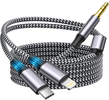 Câble audio Apple MFi certifié pour iPhone, câble audio 2 en 1 USB-C et Lightning vers prise jack 3,5 mm pour iPhone 16 15 14 13 12 11 XS XR X 8 7 6 iPad vers auto/stéréo domestique/casque