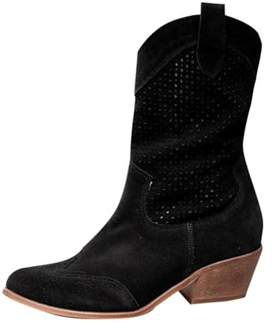 outlet angebote Cowboystiefel Damen Chelsea Mit Rutschfest Sohle Retro Runde Zehe Flach Stiefel Damen Schwarz Damen sale damen angebote des tages heute blitzangebote