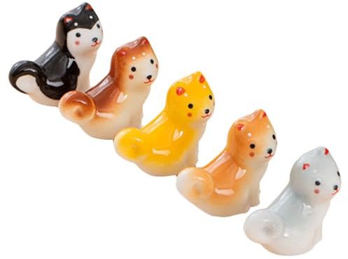 SHUAICJ 5 Figurine in Ceramica per Cuccioli, Coltello da Tavolo, Cucchiaio, Porta Bacchette, Porta Bacchette in Ceramica per Cani, stoviglie, Decorazioni per la tavola Statua da mensola