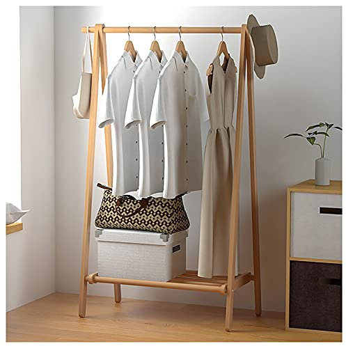 Perchero de madera resistente con estante de rejilla y ganchos para bolsas, moderno soporte de exhibición de ropa de haya para decorar y exhibir ropa (120 cm)