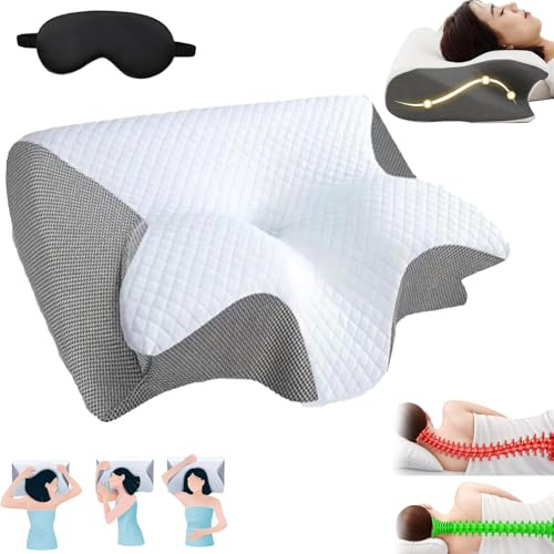 Cyqfei Cuscino Cervicale, Cuscino per Alleviare il Dolore, Cuscino Ergonomico Cervicale per Dolore Collo x Chi Dorme di Lato (Grigio)