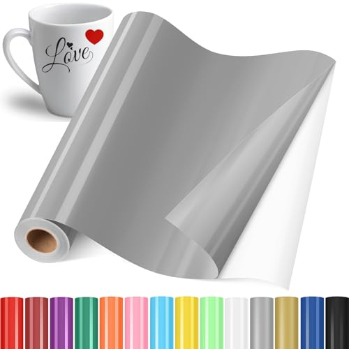 Selbstklebend Plotterfolie Vinyl, Selbstklebend Vinylfolie Plotter Grau | 30.5x400cm Selbstklebend Vinylfolie Plotter, Permanente Plotterfolie Vinyl für Teetasse, DIY Geschenke, Fenster, Keramik