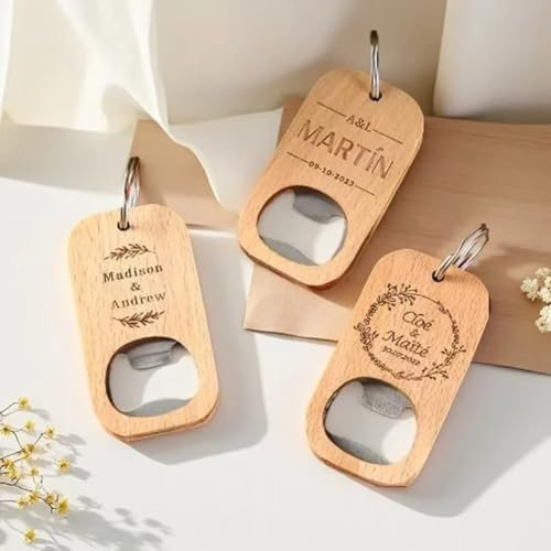 Apribottiglie in legno con incisione personalizzata, apribottiglie in legno inciso per matrimonio, souvenir per feste (10 pezzi)