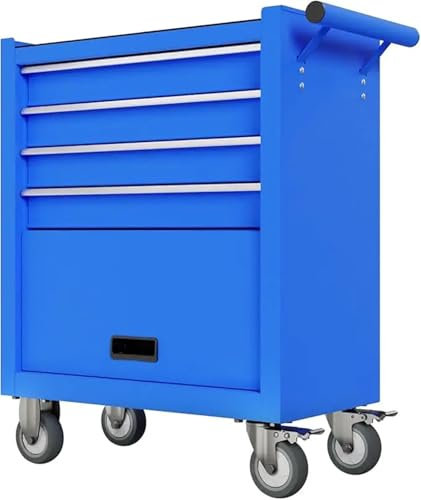 DTYBJN Organizer Tool Coffre à Outils Robuste à 4 tiroirs, Armoire à Outils verrouillable, boîte à Outils roulante en métal Robuste pour mécanicien Sac à Outils(4-Drawers Blue)