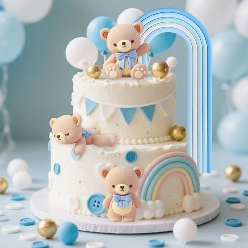 Blue Bear Cake Decoration Blue Gold Balls Cake Topper Bears Cake Cake Decorations Baby Shower Birthday Cake Decorations