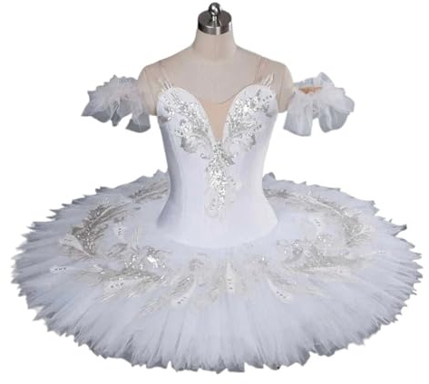 EXKURPOO Tütü Kinder Klassische Professionelle Ballett Tutu Erwachsene Kinder Weiß Schwanensee Pfannkuchen Tutu Ballerina Party Tanz Kostüm Ballett Kleid Mädchen Frauen(Height 110-120cm)