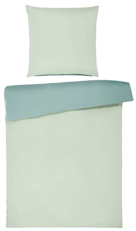 Homewell Baumwoll-Bettwäsche Set 4-teilig 135x200 cm | Premium Mako-Satin mit Reißverschluss | Wendebettwäsche, Mint/Bermuda