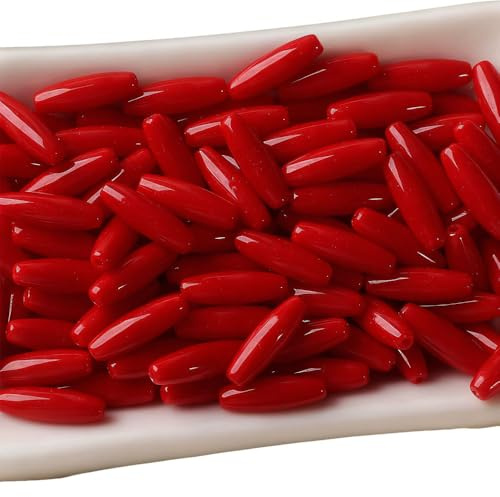 2 Packs 72pcs Oval Glass Beads Dark Red 4x12mm Rice Shaped Glass Loose Spacer Beads for Craft DIY Beading