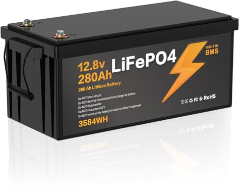 12V 280Ah LiFePO4 Batterie,Lithium Batterie 12.8v 280Ah mit Smart BMS Schutz 15000 Zyklen Deep Cycle Lithium Akku,3584WH Lithiums Batteries 12V 280Ah Batterien für Wohnwagen,Camping,Boote,Solarpanel