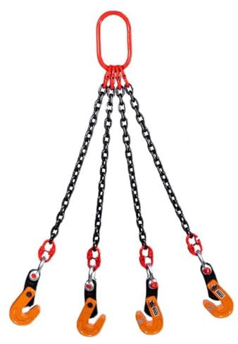 0.8T Heavy Duty Horizontal Plate Lifting Clamp Set - 4 Clamps for 0-15mm Stone Handling, Manganese Steel Chain for Industrial Hoist Crane, 1m Capacity