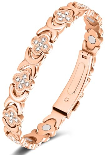 Jeracol Kupferarmband Damen mit Magneten – Verstellbares Magnetarmband Damen aus 99,9 % reinem Kupfer, Geschenkbox（Roségold