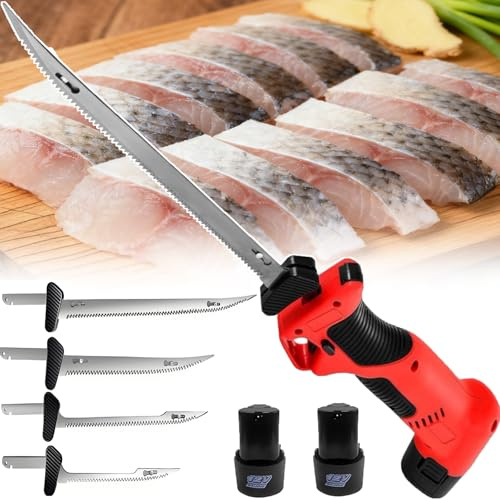 smafoseedding Cuchillo Eléctrico Inalámbrico para Filetear Mejorado 2026: Cuchillo Profesional De Filetear Pescado Y Sierra para Carne con 4 Hojas, 2 Baterías De 2000 Mah Y Carga Rápida.