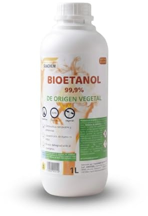 Bioetanol 99,9% Origen Vegetal | Combustible Limpio para Chimeneas de Bioetanol | Sin Humo ni Olor | Alta Pureza | Ecológico y Renovable | Apto para Quemadores y Estufas de Bioetanol (1 Litro)