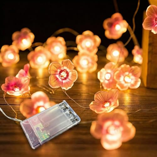 LED Lichterkette Blumen,3M 30LED Lichterketten Batterie mit Timer,Kirschblüten Deko Lichterkette Frühling Deko für Innen, Garten Bäume,Terrasse