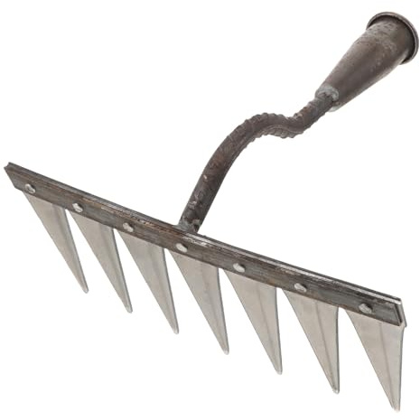 YARNOW Râteau à Main en Acier 7 Dents Renforcées, Petit Râteau de Jardinage Multifonction pour Ameublir Sol et Désherber, Outil de Jardin Compact pour Entretien Pelouse et Culture