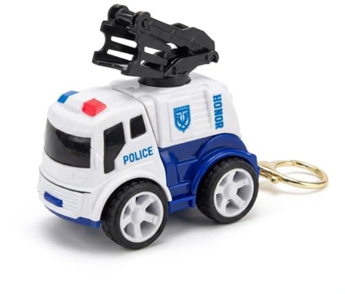 Aliceupin Pull Back Police Car Keychain, Mini Inertial Police Vehicle Key Ring, Cool Bag Charm for Backpack Car Keys (Blue - Ascent Platform Vehicle)