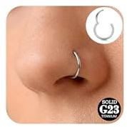 Briana Williams Titanium Nose Ring Hoop 16G Hinged Septum Clicker for Women Men, Hypoallergenic Hinged Helix Cartilage Tragus Earrings Piercing Jewelry -8mm, Silver