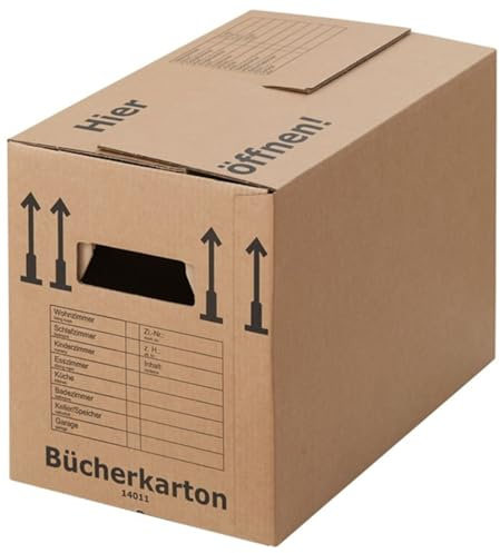 BB-Verpackungen 5x Bücherkartons PROFI 503 x 298 x 359 mm (5 Stück) 2-wellig | doppelter Boden, recycelte Pappe und dreifach Griffverstärkung