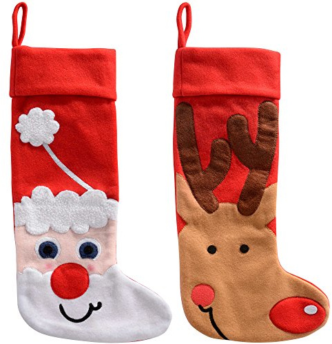 WeRChristmas Schneemann und Rentier Weihnachtsstrumpf Dekoration, Stoff, Mehrfarbig, 48 cm, Set von 2
