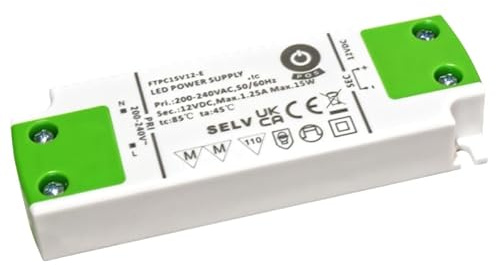 POS profesional LED transformador slim 12 V DC 1,25 A 15 W, constante, TÜV, SELV, mm, CE,... Protector de cocinas: cortocircuito, de tensión, übertemperaturschutz, Solo 14 mm alto.