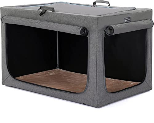 Petsfit Hundebox faltbar für mittlere kleine Hunde, Hundebox für Zuhause Hundetransportbox Verstellbares Design Hundeschlafbox, Zimmerkennel Hund mit Reißfeste Netzfenster & plüsche Betteinlage
