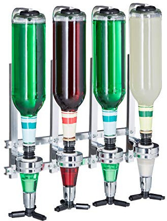 Relaxdays Dispenser di Bevande, Erogatore per 4 Bottiglie, Spillatore Birra, Succhi e Vino, HLP 36x35,5x11 cm, Argentato, 1 pz