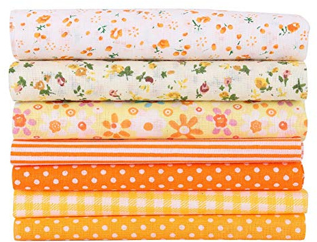 Motifs Patchwork Tissu, 7 pcs Différents 100% Coton Jaune Batiks À Coudre Scrapbooking Quilting Artcraft pour Coudre Tissu DIY Portefeuille Coussin Couverture(25 x 25cm)
