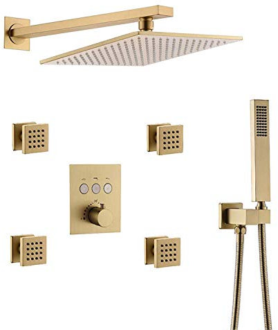 Duschsystem, Duschsystem mit Thermostat quadratisch 30,5 cm mit 4 Mischdüsen