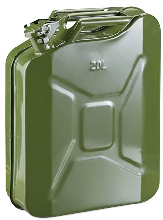 Relaxdays jerrican Essence 20l, bidon de réserve Essence & Diesel, étanche, poignée, bidon métal, Vert Olive