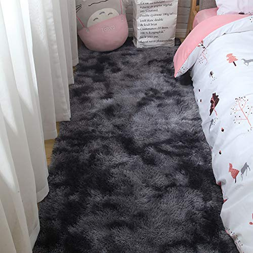 Tinyboy-hbq Tapis Modernes de Salon Soft Tapis à Poils Longs Extra Doux et Confortable Tapis Antidérapant Intérieur Moelleux épais (Noir Gris, 80 * 200cm)