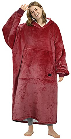Kato Tirrinia Coperta con cappuccio lungo, felpa oversize sherpa, felpa coperta gigante con ampia tasca frontale, coperta con maniche, maglione coperta per adulti, uomini, donna, fidanzata, moglie