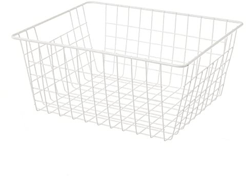 D,casa - Cesta de Metal Blanca organizadora con Rejilla de 28x21,50x11,50 cm