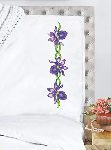 Tobin Irises Stamped Pillowcases for Embroidery – Set of 2