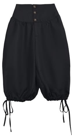 BPURB Pantalones Pirata Vikingos Medievales para Hombre Retro coloniales renacentistas Pantalones Cosplay Cortos con Cordones, Negro, L