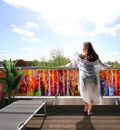 MyMaxxi Balkonbanner Sichtschutz - bunt gemalter Wald - Abdeckung für Terrasse Balkon - Windschutz Sonnenschutz Blickdicht - Balkonverkleidung wetterfest -