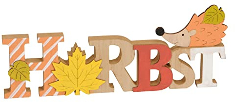 Posiwio dekorativer Schriftzug Herbst mit Ahornblatt und Igel Holz bemalt