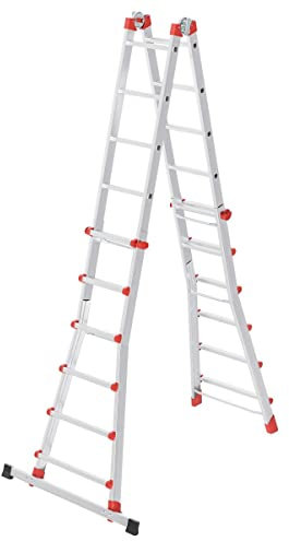 Hailo Alu-Multifunktionsleiter, 4x6 Sprossen Schiebeleiter bis 150 kg, Mehrzweckleiter mit Sicherheitsgelenken & Rastgriffen, sprossenweise höhenverstellbar, rostfrei, Silber, M80 Aktuelles Modell