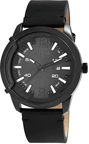 Raptor Davian Herren-Uhr Leder Datum Leuchtzeiger Analog Quarz RA20355 (schwarz)