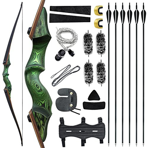 OUBOTER 60 Black Hunter Takedown Langbogen Set 20-60Lbs Holz Jagd Langbogen Pfeil Und Bogen Set Für Erwachsene Anfänger Rechte Hand (45LBS)