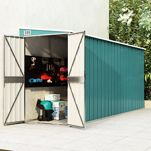 Keketa Homgoday Gartenhaus aus verzinktem Stahl, grün, 118 x 382 x 160/178 cm, ideal für Werkzeuge und Gartenmöbel Model316229