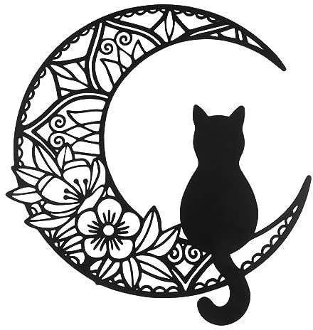 BGJJGT Metal Black Cat and Moon Wall Art, 13 Metal Decor, Moon Phase Cat Silhouette Hanging Ornament for Bedroom Kitchen Garden