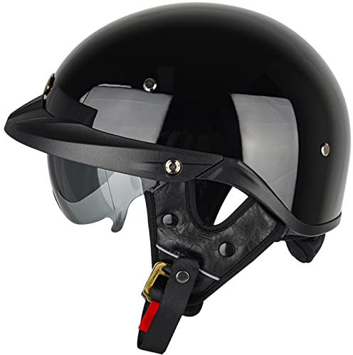Retrò Casco Moto, Caschi Aperto, Caschi Cromwell con Visiera UV Occhiali, Omologato ECE Classic Jet Scooter Caschi Scodella Motorino Bike Portatile Mezzo Casco Uomini Donne, Nero-S(55~56cm)