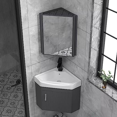 DOSSAE Eckwaschbecken mit Unterschrank,Wandmontiertes Keramikwaschbecken,Badunterschrank Waschbecken,Badmöbel-Set,Gäste Wc Klein,Badmöbel-Set für Badezimmer & Gäste-WC. (Size : 42cm)