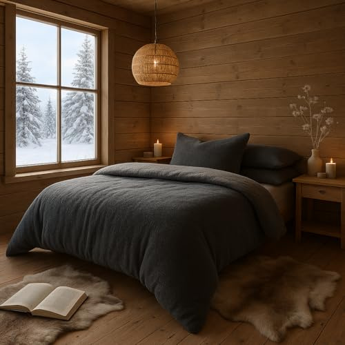 John Aird Teddy Fleece Duvet Cover Quilt Bedding Set With Pillow Cases (Grey, Double)
