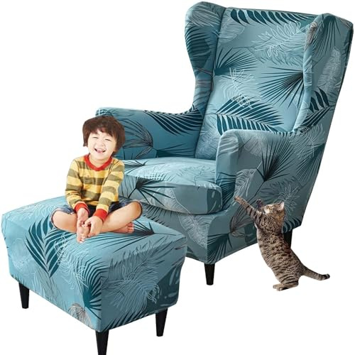 Sesselüberwürfe Elastisch 3-teilig Sesselbezug Ohrensessel Überzug Mit Ottomane Schonbezug Ohrensessel Bezug Bezug Sesselhusse Stretch Husse Für Ohrensessel (Color : #5, Size : Wingback Chair Cover