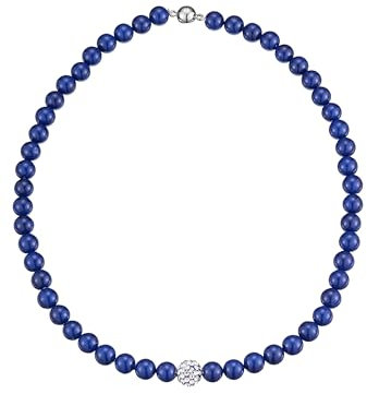 Leslii Damen-Kette Perlen-Collier kurze Perlen-Kette Glitzer Strass-Kugel Magnet-Verschluss (Blau)