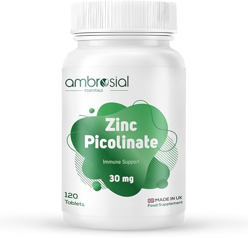 Ambrosial Zinc Picolinate Supplement 30 mg – High Strength Zinc Tablets for Women & Men – Non-GMO, GMP Certified, 120 Tablets (4 Months Supply)